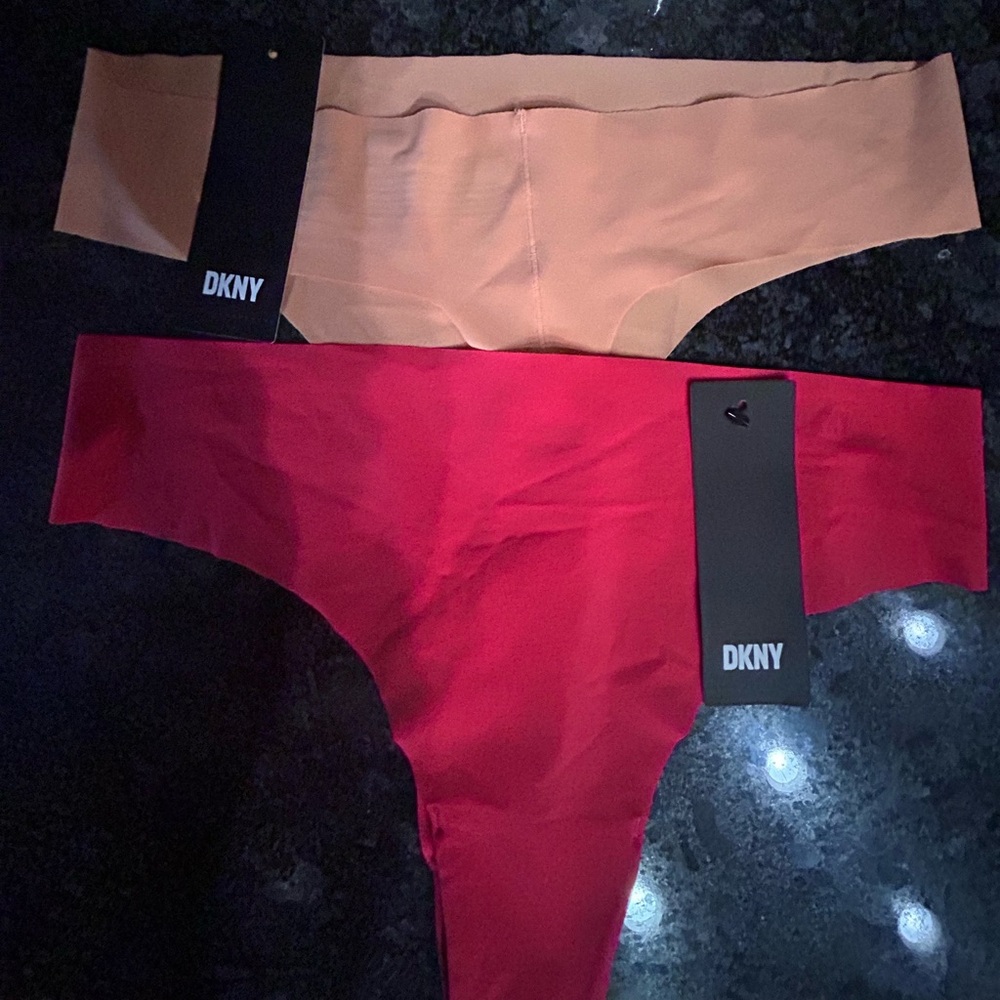 2 DKNY Thongs size Medium.  Peach and Raspberry new with tags.